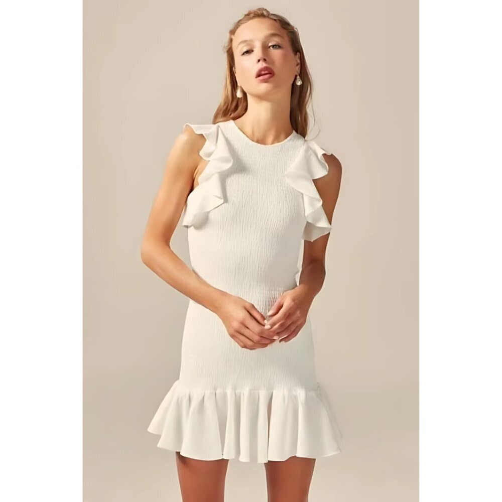 C/MEO Collective Expired Mini Dress Ivory Size XXS/00 Smocked Ruffle
